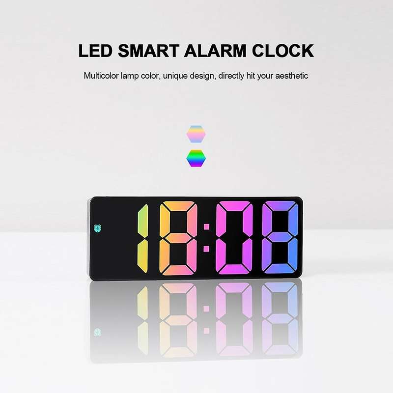 Digital Alarm Clock Colorful LED Screen Display Modern Desktop Clock LED Clocks (Black Shell Black