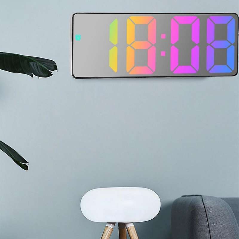 Digital Alarm Clock Colorful LED Screen Display Modern Desktop Clock LED Clocks (Black Shell Black