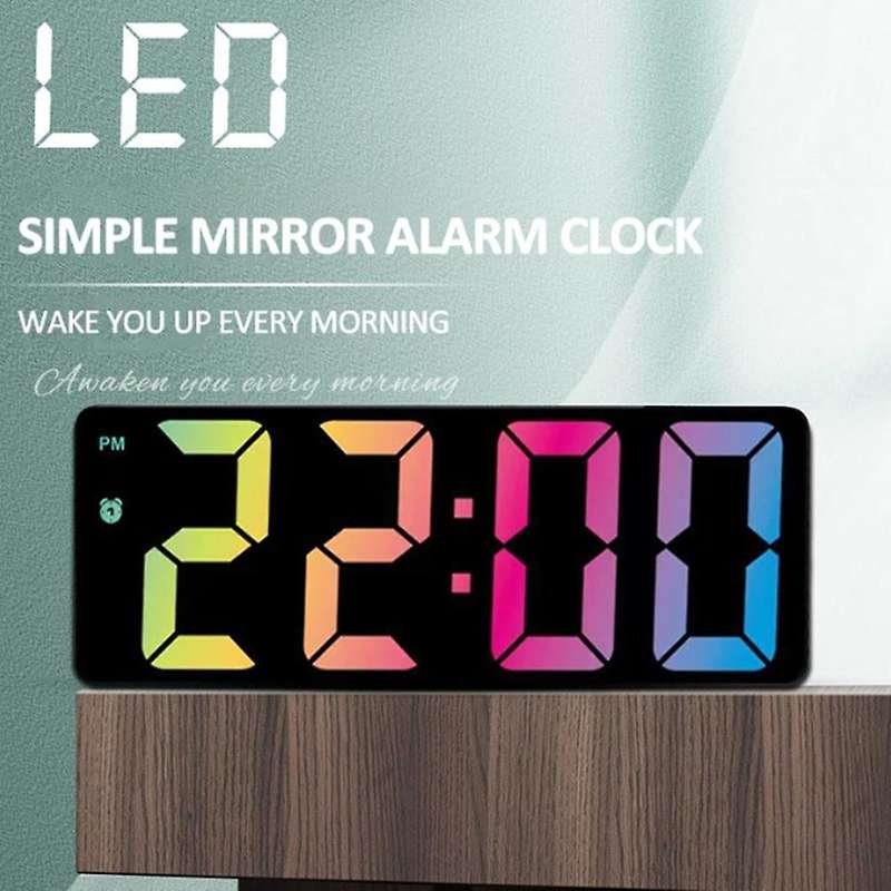 Digital Alarm Clock Colorful LED Screen Display Modern Desktop Clock LED Clocks (Black Shell Black