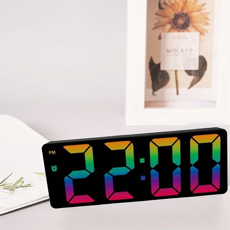 Digital Alarm Clock Colorful LED Screen Display Modern Desktop Clock LED Clocks (Black Shell Black
