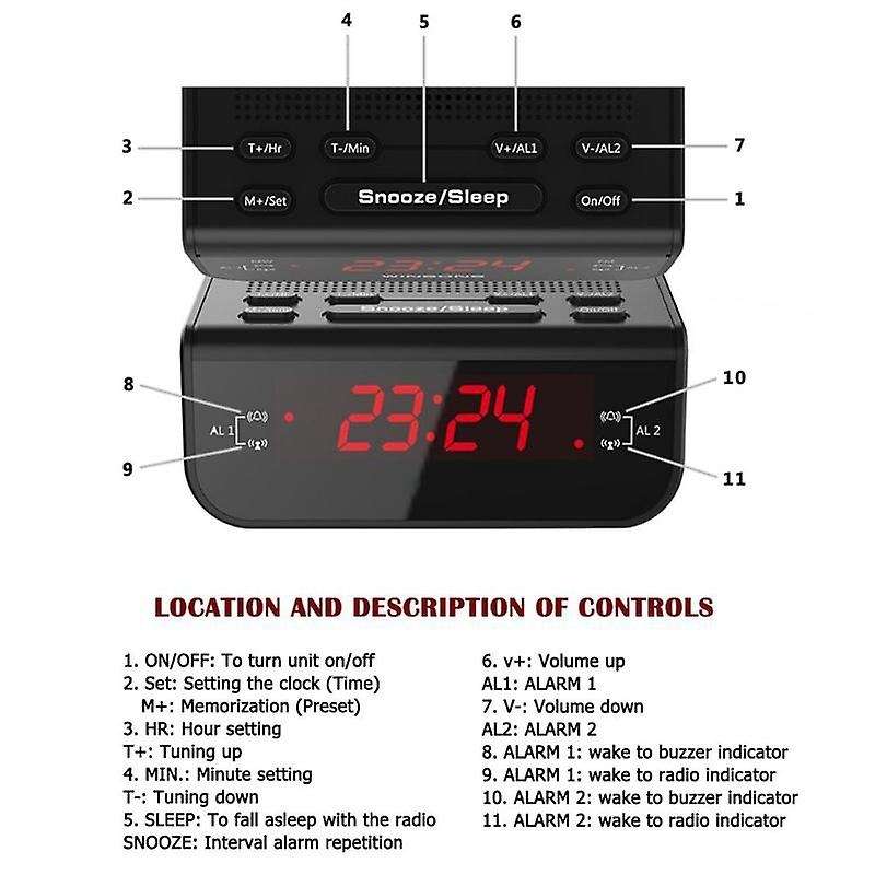 Digital Alarm Clock Fm Radio Home Decorative Desk Dual Alarm Snooze Sleep Function Electronic Led Cl