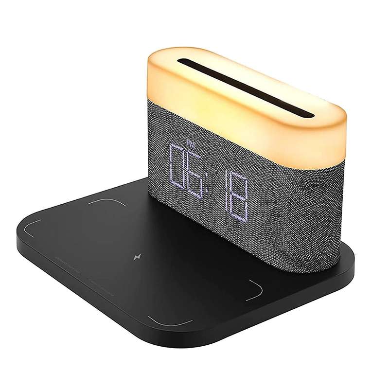 Digital Alarm Clock with LED Light Wireless Charging 15W Max Contact Bedside Lamp with 5-100% Adjust