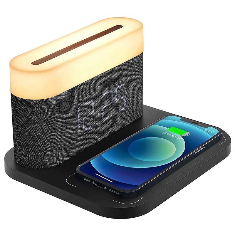 Digital Alarm Clock with LED Light Wireless Charging 15W Max Contact Bedside Lamp with 5-100% Adjust