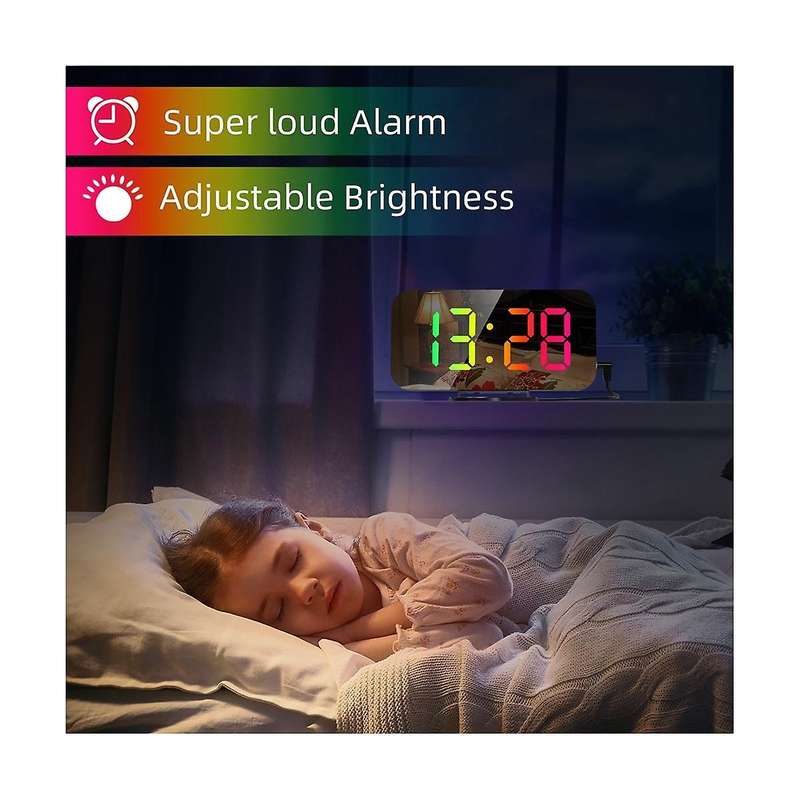 Digital Alarm Clock Rgb Colorful Screen Display Smart Mirror Alarm Clock Date Display for Room Decor