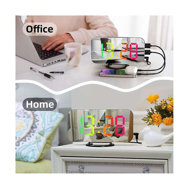 Digital Alarm Clock Rgb Colorful Screen Display Smart Mirror Alarm Clock Date Display for Room Decor