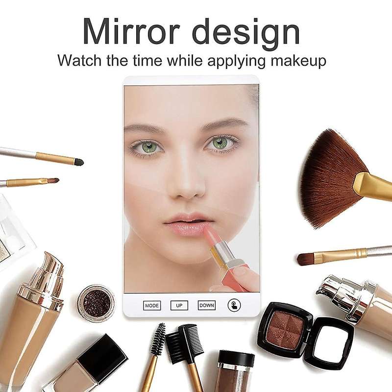 Digital Alarm Clock Mirror Touch Wall Clock LED Time with Temperature Humidity Display USB Port Elec