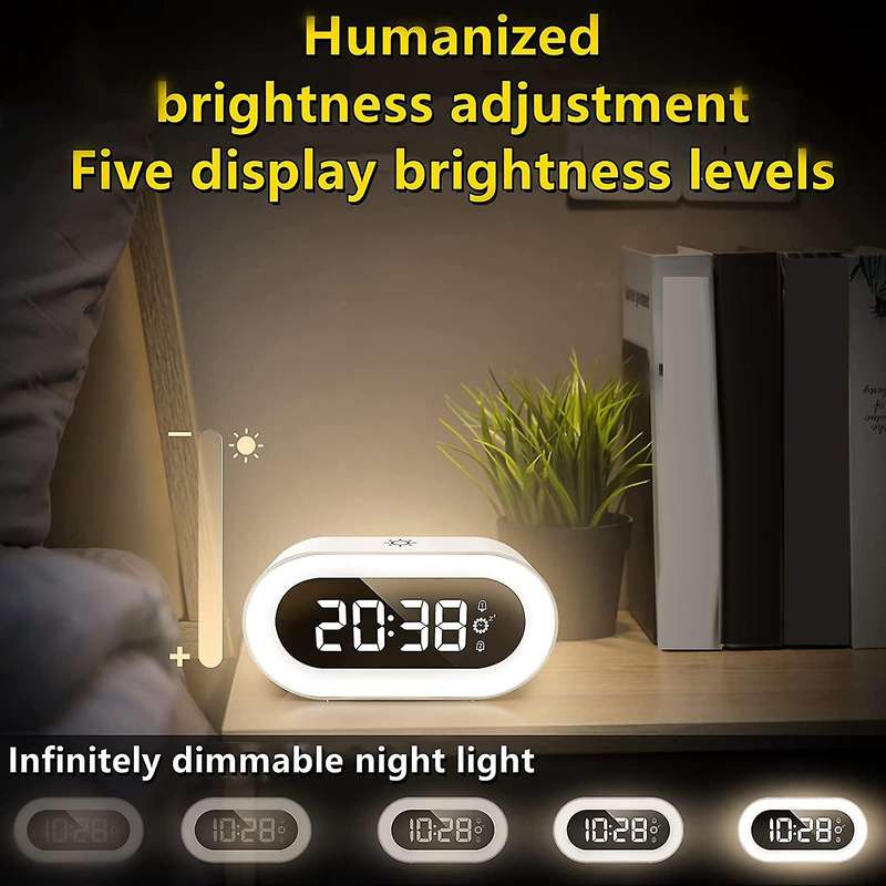 Digital Alarm Clock Night Light Alarm Clock for Bedroom, Snooze Function Smart Alarm Clocks for Heav
