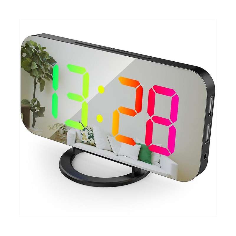 Digital Alarm Clock RGB Colorful Screen Display Smart Mirror Alarm Clock Date Display for Room Decor