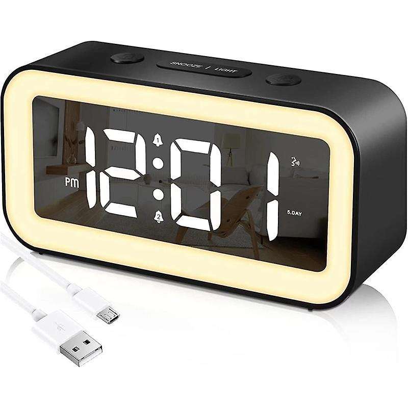 Digital Alarm Clock, Adjustable Brightness Mirror Electronic Led Clock,12/24hr Alarm Clocks for Bed