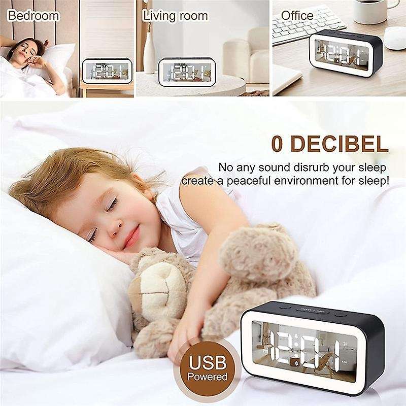 Digital Alarm Clock, Adjustable Brightness Mirror Electronic Led Clock,12/24hr Alarm Clocks for Bed