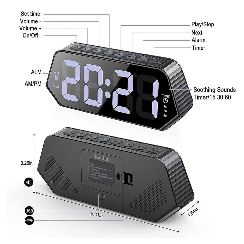 Digital Alarm Clock, Digital Clock Large Display with Sound Machine ,for Bedroom Living Room