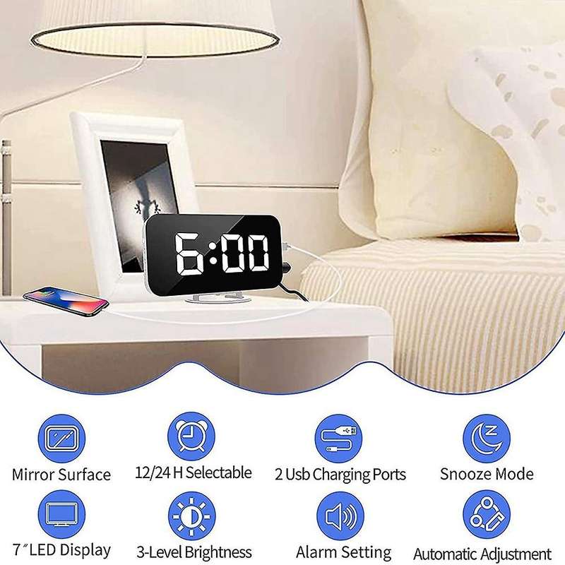Digital Alarm Clock, LED Alarm Clock, Automatic Brightness Adjustment, Easy-To-Set Desk Clock for t