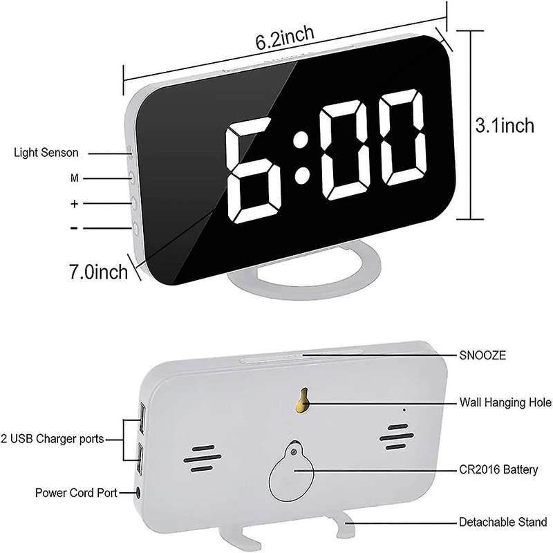 Digital Alarm Clock, LED Alarm Clock, Automatic Brightness Adjustment, Easy-To-Set Desk Clock for t