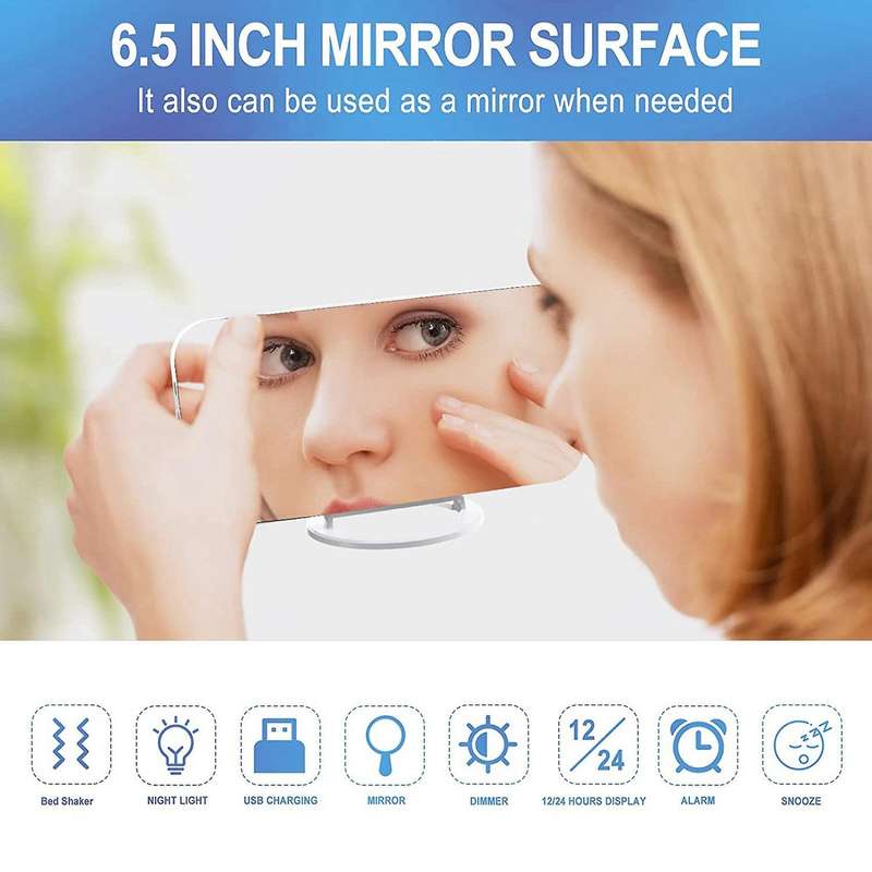 Digital Alarm Clock,Vibration Alarm Clock,with 2 USB Charging Ports,7-Inch LED Mirror Electronic Ala