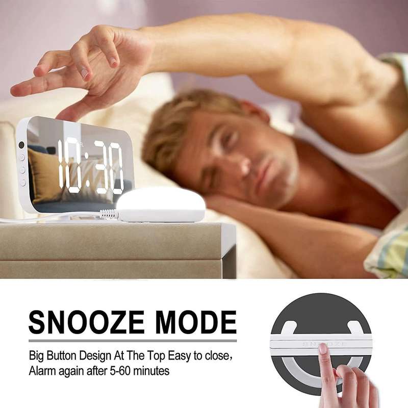 Digital Alarm Clock,Vibration Alarm Clock,with 2 USB Charging Ports,7-Inch LED Mirror Electronic Ala