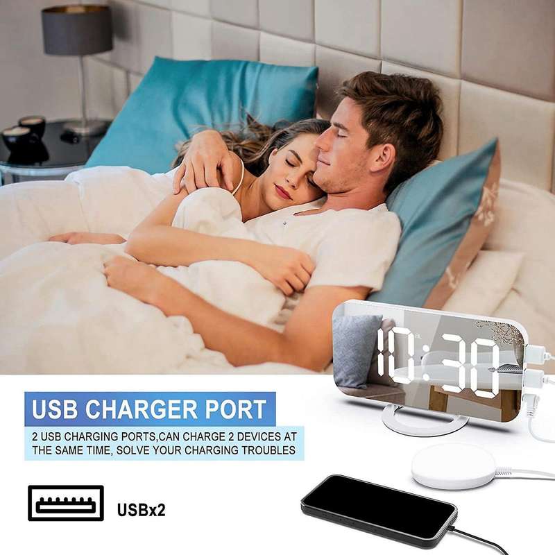 Digital Alarm Clock,Vibration Alarm Clock,with 2 USB Charging Ports,7-Inch LED Mirror Electronic Ala