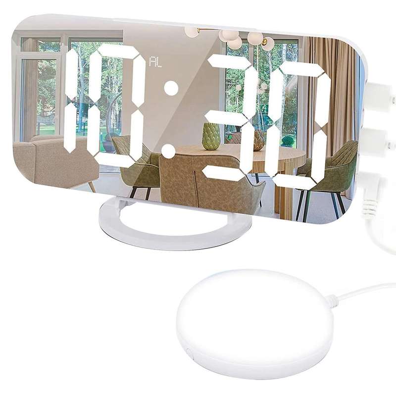 Digital Alarm Clock,Vibration Alarm Clock,with 2 USB Charging Ports,7-Inch LED Mirror Electronic Ala