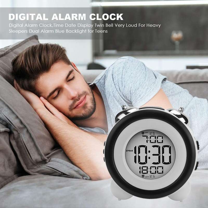 Digital Alarm Clock,time Date Display Twin Loud for Heavy Sleepers Dual Alarm Blue Backlight For