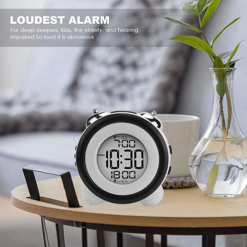 Digital Alarm Clock,time Date Display Twin Loud for Heavy Sleepers Dual Alarm Blue Backlight For