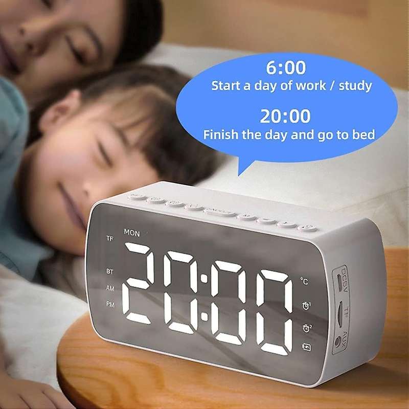 Digital Alarm Clock, with HiFi Bluetooth Speaker, Radio, Dual Alarm,Thermometer Show, TF Card Suppor