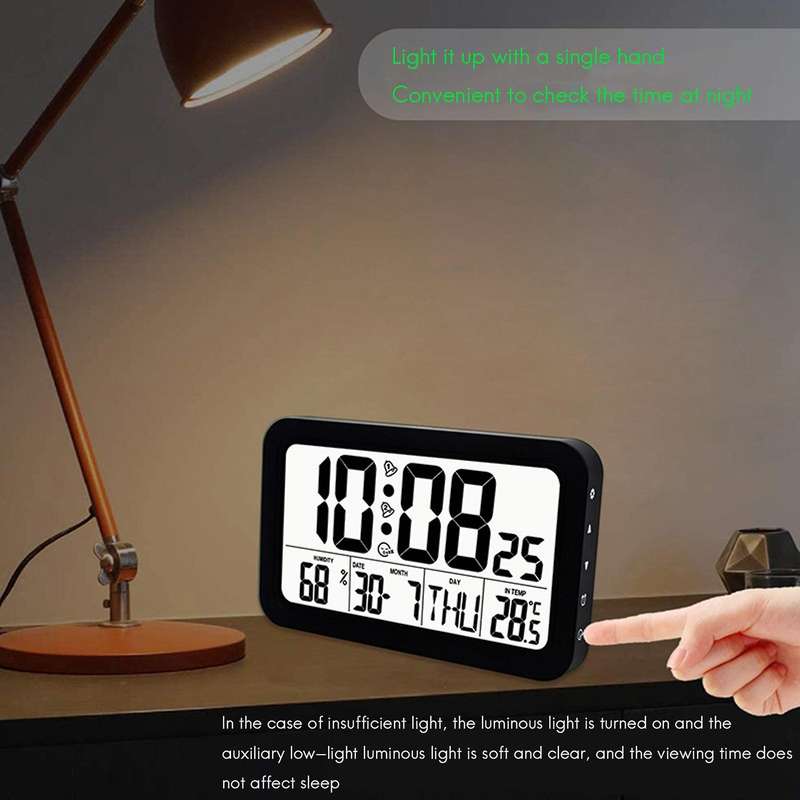 Digital Desktop Clock, Electronic Digital Alarm Clocks for Bedroom Home Decor,with Time/Calendar/Tem