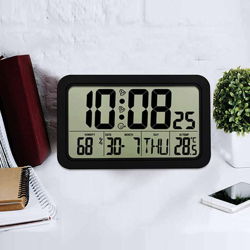 Digital Desktop Clock, Electronic Digital Alarm Clocks for Bedroom Home Decor,with Time/Calendar/Tem