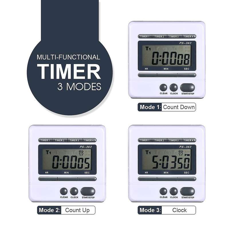 Digital Countdown Timer 4 Channel Count Up Down Kitchen Cooking Timer Clock
