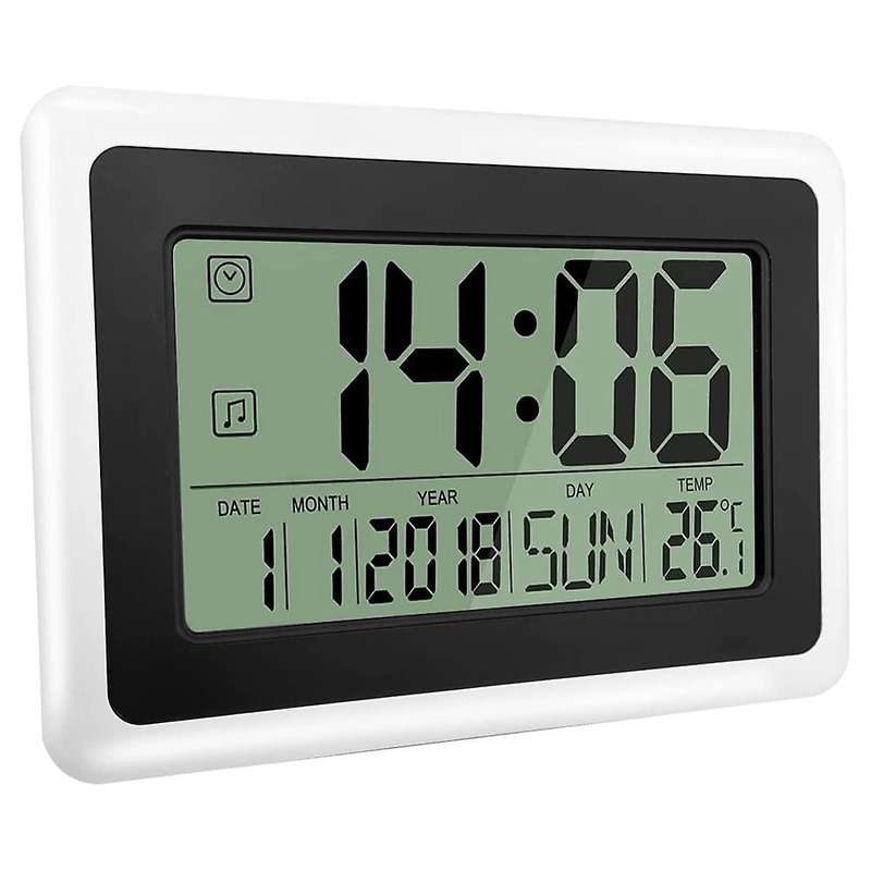 Digital Clock with Calendar & Temperature, Lcd Screen with Extra Digits, Easy to Read and Set