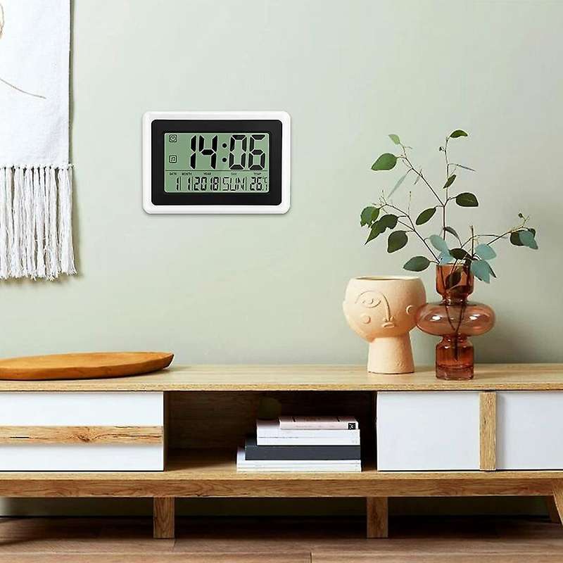 Digital Clock with Calendar & Temperature, Lcd Screen with Extra Digits, Easy to Read and Set