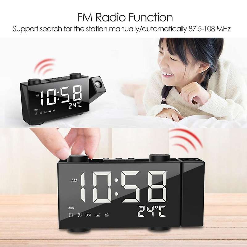 Digital FM Projection Radio Alarm Clock USB Power Supplies LED Thermometer Clock