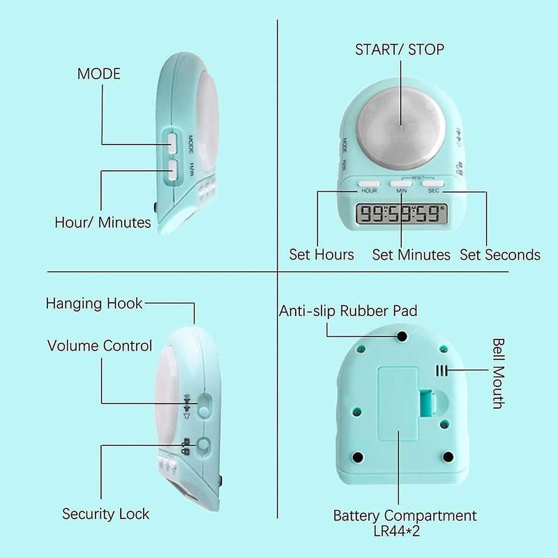 Digital Kitchen Timer with 100 Hour Clock Count Down for Kid Teacher ,45 Display Lcd&security Lock