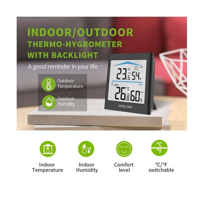 Digital Lcd Indoor Outdoor Trend Hygrometer Thermometer Wireless Remote Sensor Motion(black)