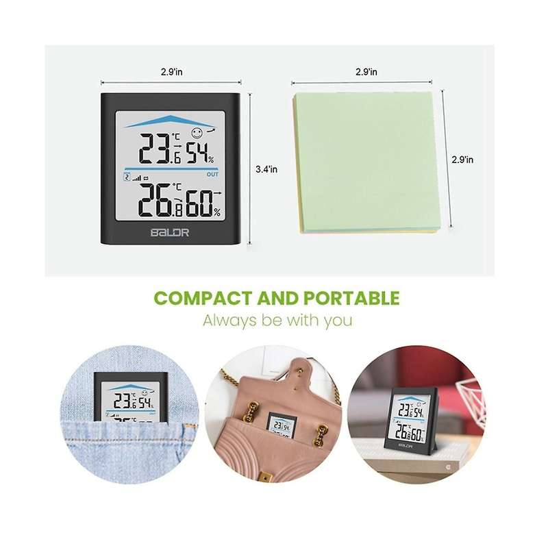 Digital Lcd Indoor Outdoor Trend Hygrometer Thermometer Wireless Remote Sensor Motion(black)
