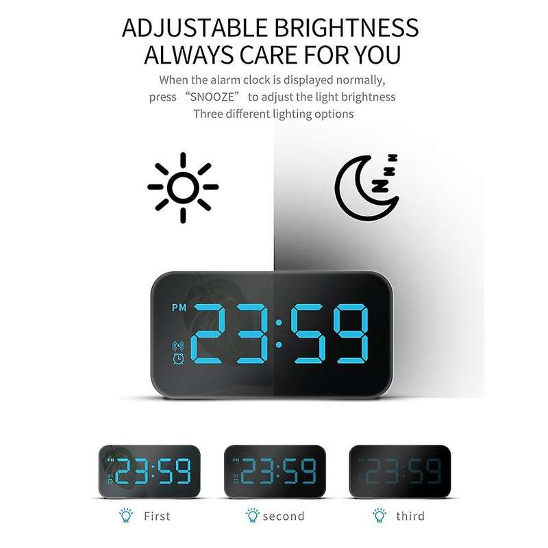 Digital LED Mirrow Alarm Clocks Voice Control for Bedroom Snooze Function Desk Table Clock Home Dec