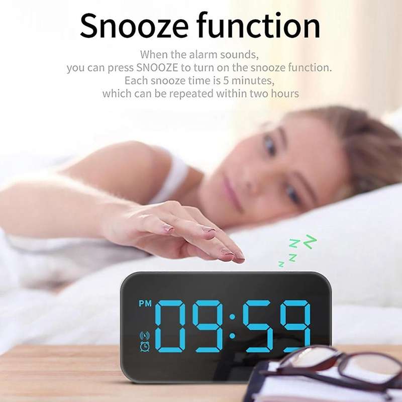 Digital LED Mirrow Alarm Clocks Voice Control for Bedroom Snooze Function Desk Table Clock Home Dec