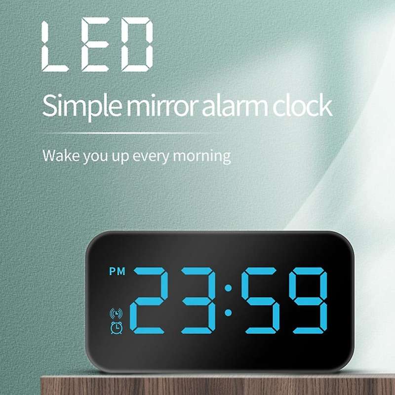 Digital LED Mirrow Alarm Clocks Voice Control for Bedroom Snooze Function Desk Table Clock Home Dec