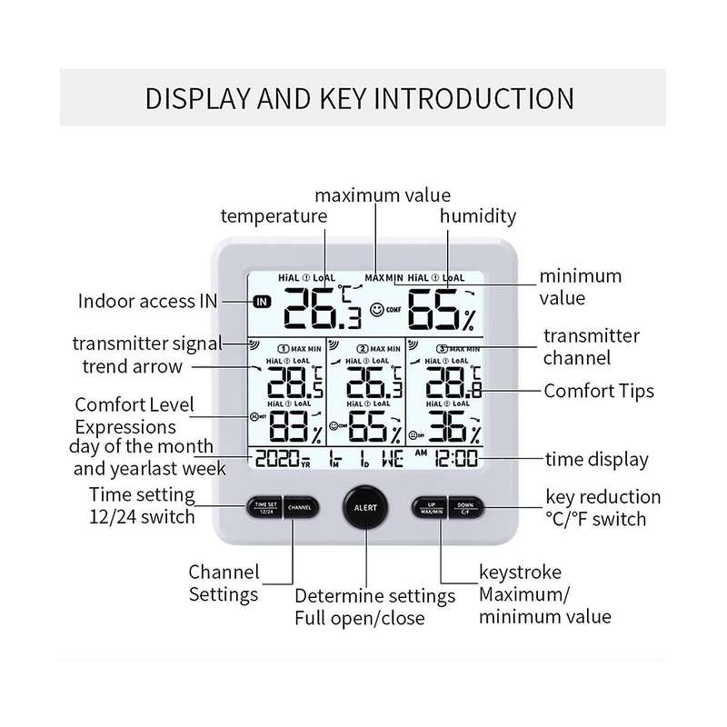 Digital Thermometer Hygrometer Indoor Outdoor Temperature Humidity Measuring with Wireless Sensor W