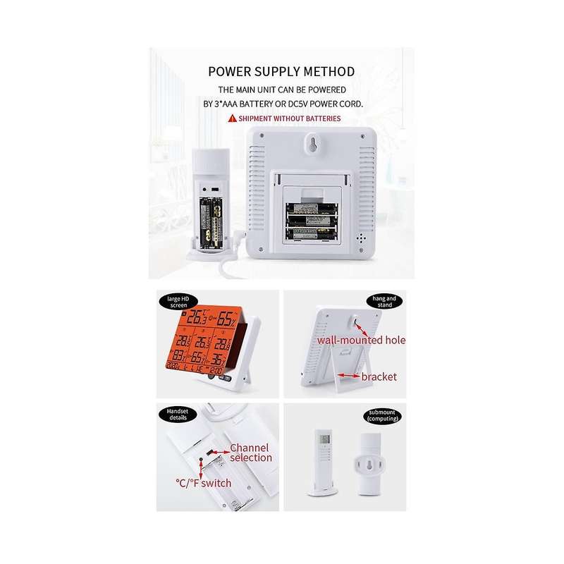 Digital Thermometer Hygrometer Indoor Outdoor Temperature Humidity Measuring with Wireless Sensor W