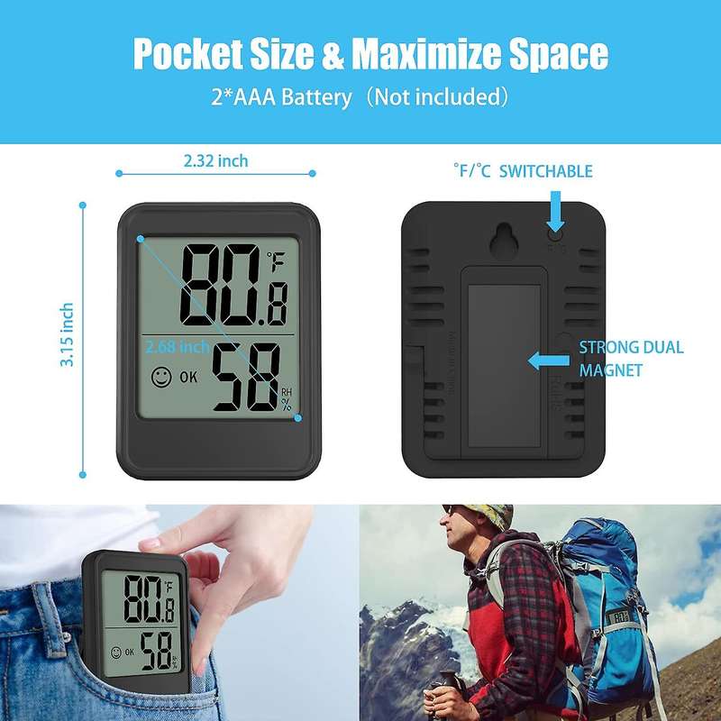 Digital Thermometer, Humidity Gauge, Mini Size Indoor Room Hygrometer with Temperature Humidity Moni