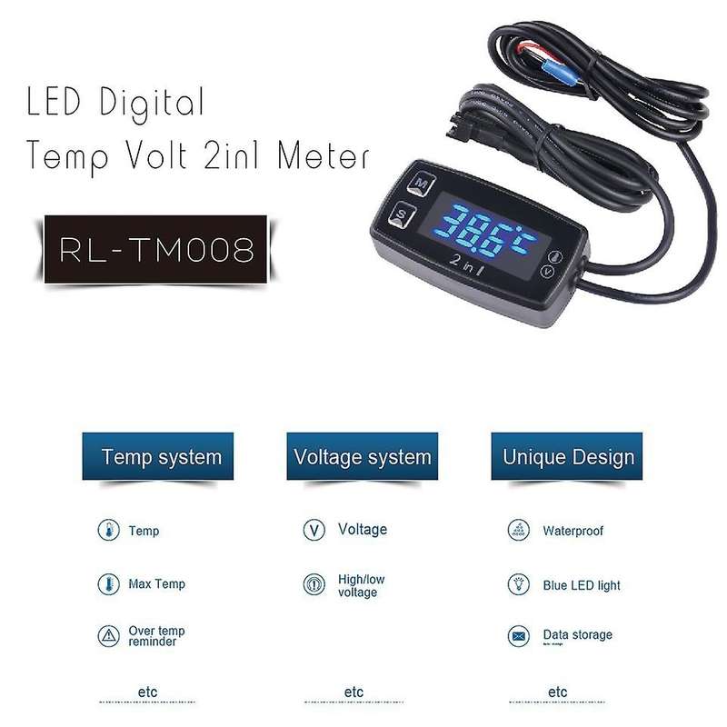 Digital Thermometer Voltmeter LED Temperature Meter Motorcycle Meter for ATV Outboard Glider Lawn Mo