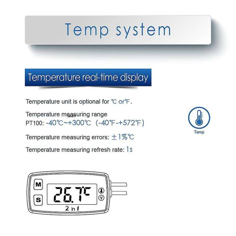 Digital Thermometer Voltmeter LED Temperature Meter Motorcycle Meter for ATV Outboard Glider Lawn Mo