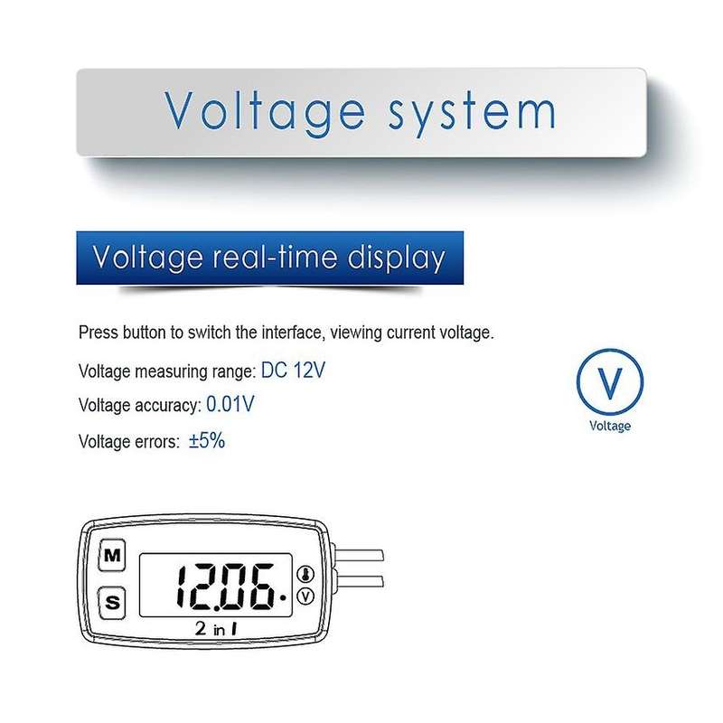 Digital Thermometer Voltmeter LED Temperature Meter Motorcycle Meter for ATV Outboard Glider Lawn Mo