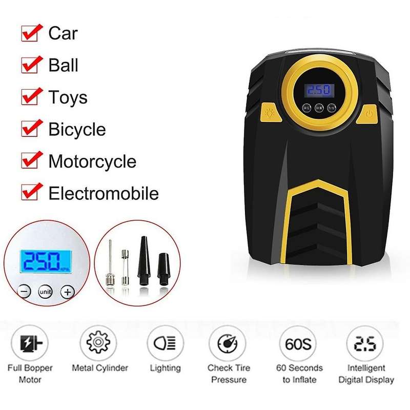 Digital Tyre Inflator, Portable Air Compressor Tyre Pump DC12V 150PSI with LED Light for Car Bicycle