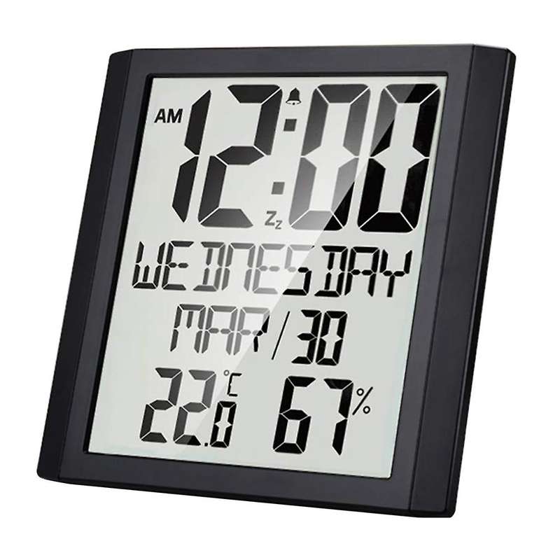 Digital Wall Clock with Temperature & Humidity 8.6 inch Display Time/Date/Week Alarm Clock for Home