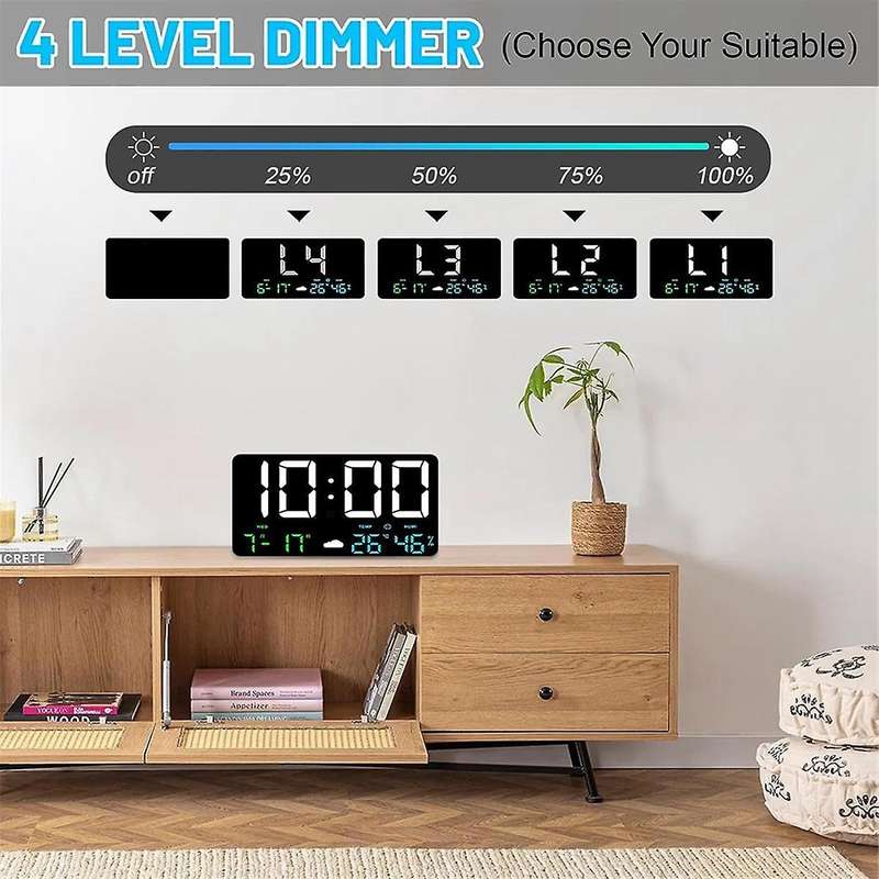Digital Wall Clock Display, 11.5inch Usb Led Digital Wall Clocks Alarm Clock for Bedrooms with Weath