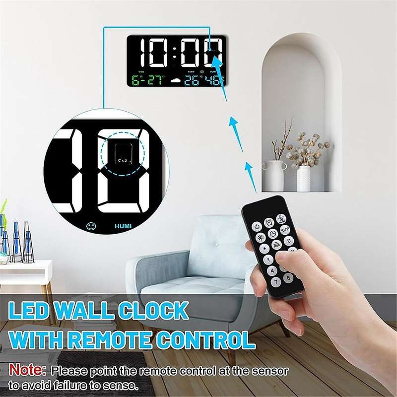 Digital Wall Clock Display, 11.5inch Usb Led Digital Wall Clocks Alarm Clock for Bedrooms with Weath