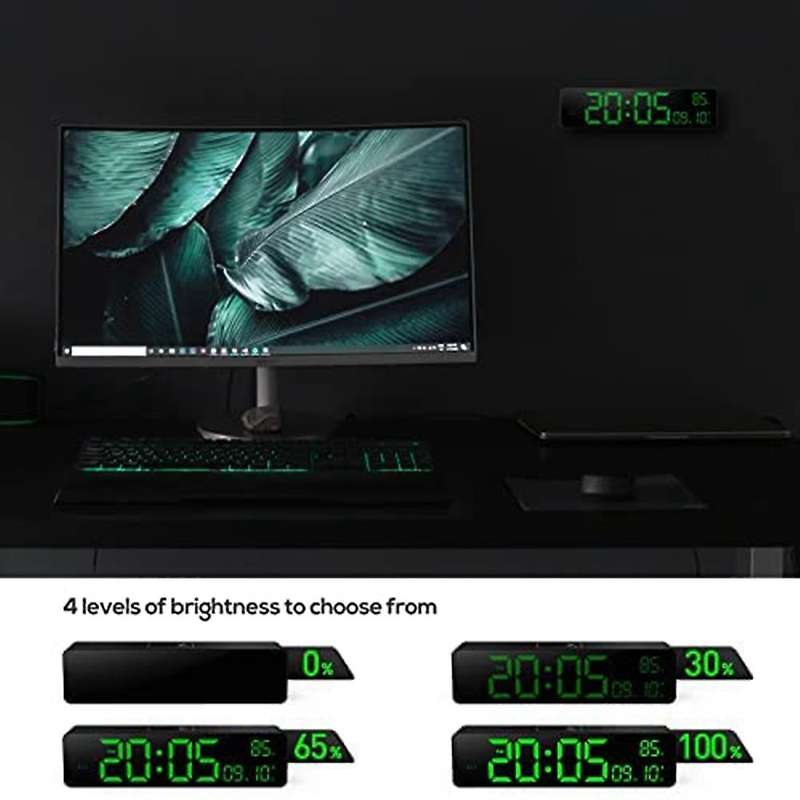 Digital Wall Clock Display with Time, Date, Temperature, LED Digital Alarm Clock with Snooze for Be