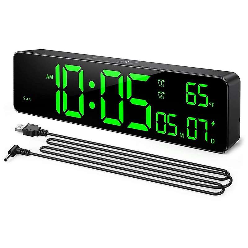 Digital Wall Clock Display with Time, Date, Temperature, LED Digital Alarm Clock with Snooze for Be