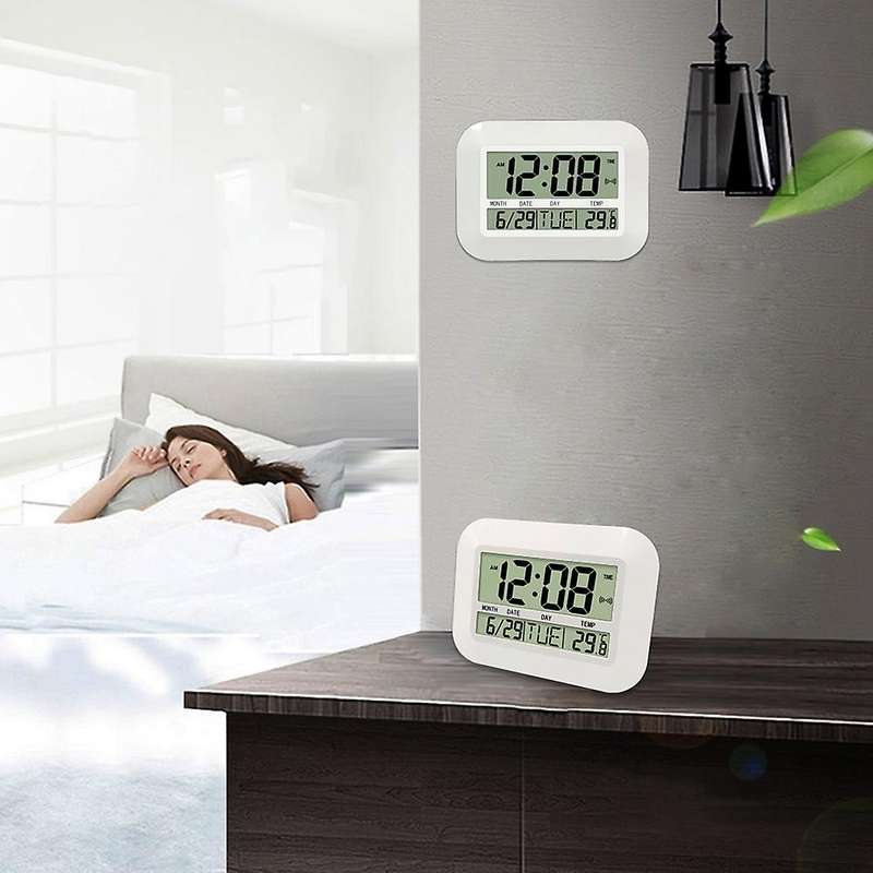 Digital Wall Clock Battery Operated Simple Temperature Calendar Date Day Office