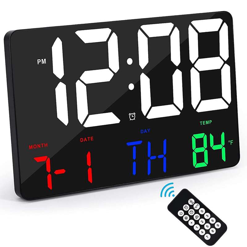 Digital Wall Clock Display Alarm Clock with Wireless Remote Control Led Wall Clock with Date and Te